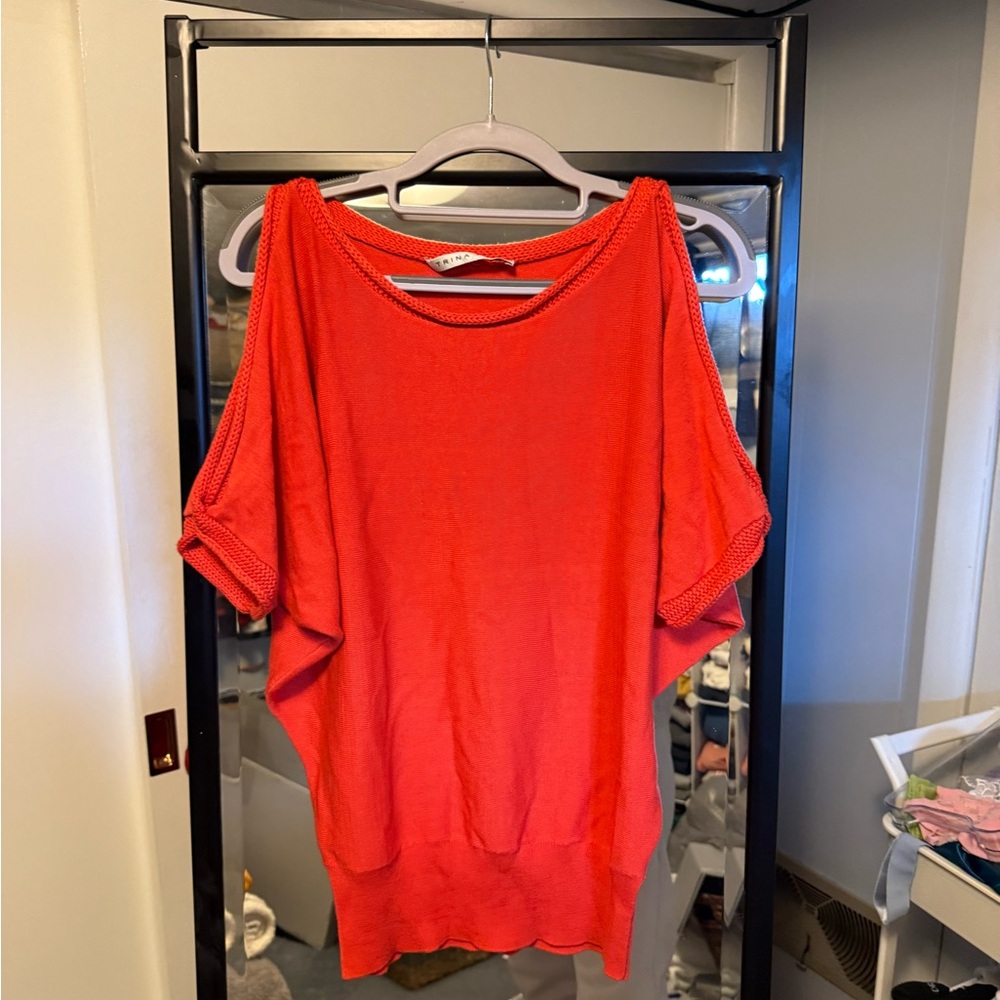 S Trina Turk Red Knit Batwing Sleeve Top